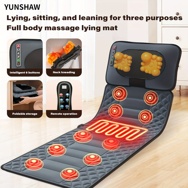 YUNSHAW Complete Body Massage Mat Featuring a Shiatsu Neck Massager, 3D Lumbar Support & Relaxation, Equipped with 10 Vibration Motors to Deeply Soothe Muscles, a Foldable Massage Mattress Suitable for The Neck, Back, Waist, Hips, And Legs, Making It an I