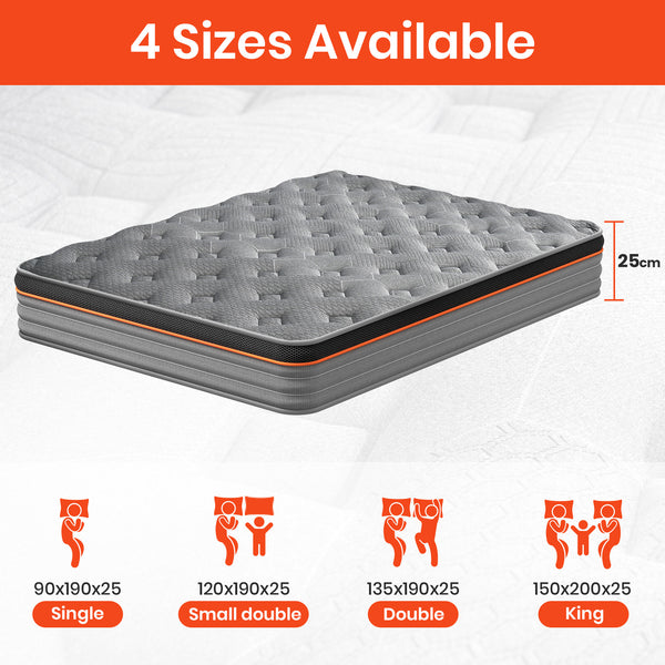 Good Nite Single Mattress 10 Inch Individually Pocket Sprung Comfort Medium Firm Mattress with Soft Fabric and Breathable Foam Grey Hybrid 90x190x25cm