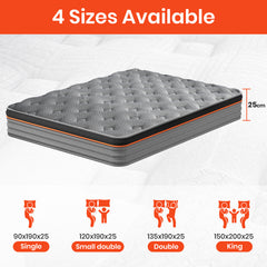 Good Nite Single Mattress 10 Inch Individually Pocket Sprung Comfort Medium Firm Mattress with Soft Fabric and Breathable Foam Grey Hybrid 90x190x25cm