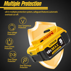 1/2/4pcs 18V 8.0Ah Battery Replacement for Dewalt Power Tool for Dewalt Battery 18V DCB180 DCB181 DCB182 DCB184 DCB200 DCB201 DCB204 And Cordless Power Tools with LED Indicator