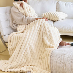 Luxurious Faux Rabbit Fur Throw Blanket - Ultra-Soft & Warm All-Season Luxury Blanket, Double-Sided Plush Fur for Couch, Bed, Travel, Office - Machine Washable, Elegant Home Decor Gift for Valentine'S Day, Housewarming, Birthday