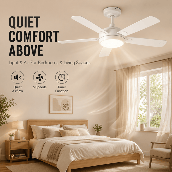 Modern Quiet Ceiling Fan with Light. Features 6 speed levels, timing function and stepless dimming. Suitable for living rooms, bedrooms and offices, a must-have for spring and summer.