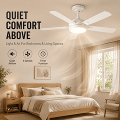 Modern Quiet Ceiling Fan with Light. Features 6 speed levels, timing function and stepless dimming. Suitable for living rooms, bedrooms and offices, a must-have for spring and summer.