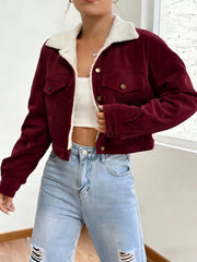 Women'S Short Corduroy And Lamb Jacket for Autumn And Winter, Featuring a Fleece Collar, Versatile Korean-Style Warm Top