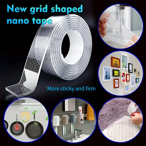 2pcs Industrial Grade Nano Double-Sided Tape, 5-Meter-Long Removable Without Leaving Any Marks, PET Transparent Material, High Viscosity | Strong Load-Bearing | Easy to Tear And Cut | Temperature Resistant, Reusable, Suitable for Home, Office, Car, Office