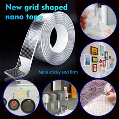 2pcs Industrial Grade Nano Double-Sided Tape, 5-Meter-Long Removable Without Leaving Any Marks, PET Transparent Material, High Viscosity | Strong Load-Bearing | Easy to Tear And Cut | Temperature Resistant, Reusable, Suitable for Home, Office, Car, Office