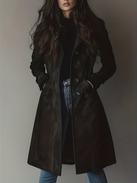 Elegant Women'S Vintage Coat - Classic Lapel Design, Button-Front Closure, H-Fit Cut Machine Washable Single-Breasted Style, Business Commute Wear, Timeless Classic Women'S Outerwear Warm Coat Jacket &