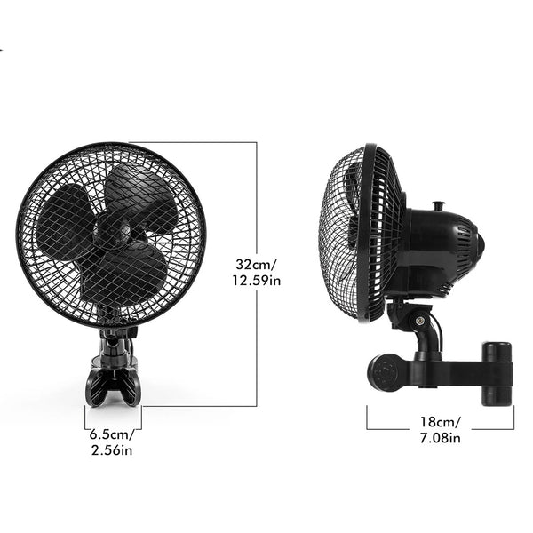 Mini Fan for Grow Tents & Hydroponics, 90° Rotation, Clamp Fan with EC Motor, 2 Speed Levels, Quiet Operation