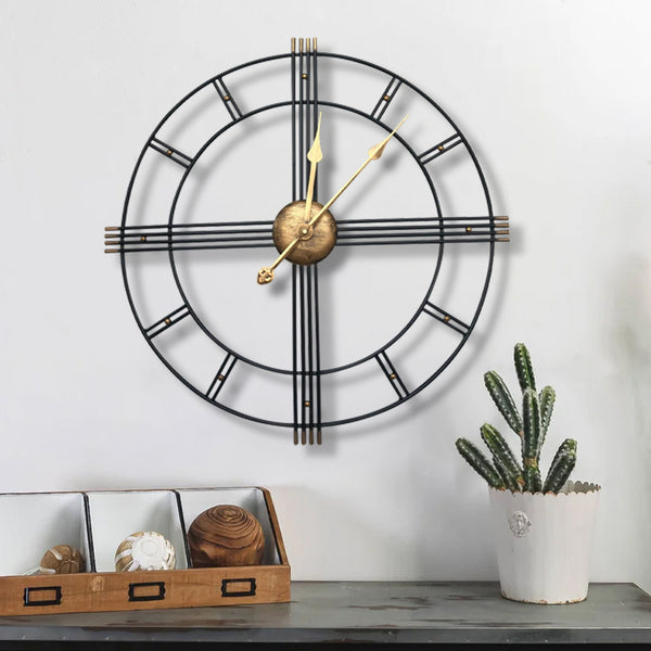 60cm Extra Large Retro Metal Skeleton Wall Clock, Outdoor Garden Clock, European-Style Creative Wrought Iron Round Wall Clock Roman Numerals Silent Non Ticking Unique Unusual Clock, Perfect for Living Room, Bedroom, Kitchen, Garden, Lounge, Hotel, Office