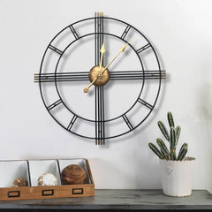 60cm Extra Large Retro Metal Skeleton Wall Clock, Outdoor Garden Clock, European-Style Creative Wrought Iron Round Wall Clock Roman Numerals Silent Non Ticking Unique Unusual Clock, Perfect for Living Room, Bedroom, Kitchen, Garden, Lounge, Hotel, Office