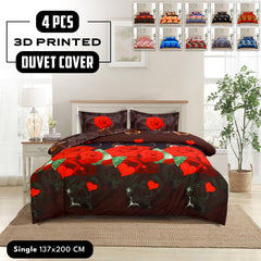 4pcs Printed Duvet Cover Set, Soft Comfortable Multi-design Printed Bedding Set, For Bedroom, Guest Room (1 Fitted sheet + 2 Pillowcases + Without Core) Trendy Design, Soft Fabric, Brushed Material, Lightweight