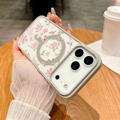 A Magnetic Phone Case with Small Pink Floral Designs, Compatible with for iphone Models 11 Through 17, Including Pro And Plus Versions. It Offers Complete Lens Protection And Is an Aesthetic Accessory with a Stylish Cover And High-Quality Print.