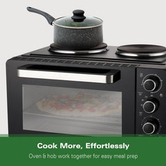 Mini Oven with Double Hotplate, 28L, by Hamilton Beach