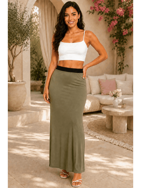 Women'S Full Length Maxi Skirt – High Waist Stretch Long Skirt | Soft Lightweight Casual Skirt | Modest Everyday Wear | Elastic Waist Maxi Skirt for Women