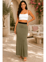 Women'S Full Length Maxi Skirt – High Waist Stretch Long Skirt | Soft Lightweight Casual Skirt | Modest Everyday Wear | Elastic Waist Maxi Skirt for Women