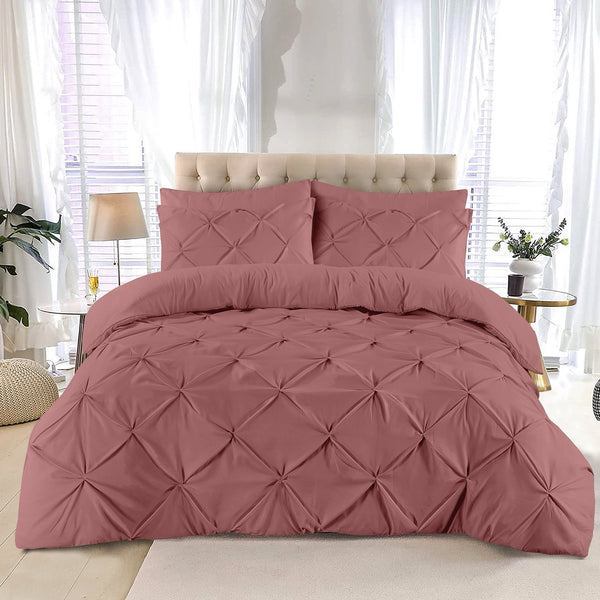 K&A® Pintuck Pinch Pleat Duvet Cover Set with Zipper Closure including Pillowcase – Ultrasoft Brushed Microfiber – Easy Care & Machine Washable