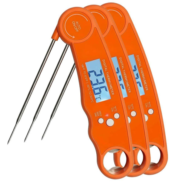 Alivio Instant Read Digital Meat Thermometer, 1–3s Fast, ±0.8°F Accuracy, Backlit LCD, Foldable Probe, BBQ & Cooking Tool (Pack of 3pcs)
