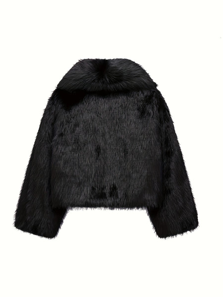 PEACHYZL Women'S Elegant Faux Fur Coat - Thickened Winter Jacket with Plush Lining, Loose Fit Long Sleeve Coat for Fall/Winter, BrownRed/
