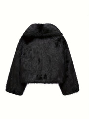 PEACHYZL Women'S Elegant Faux Fur Coat - Thickened Winter Jacket with Plush Lining, Loose Fit Long Sleeve Coat for Fall/Winter, BrownRed/