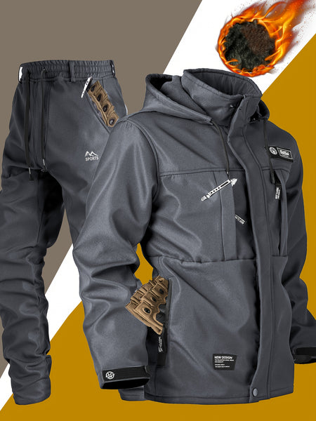 Men's -Lined Set: Jacket Outerwear, Casual, Warm, Windproof, Autumn/Winter Jacket, Composite Jacket Set for Tactical Outdoor Hiking