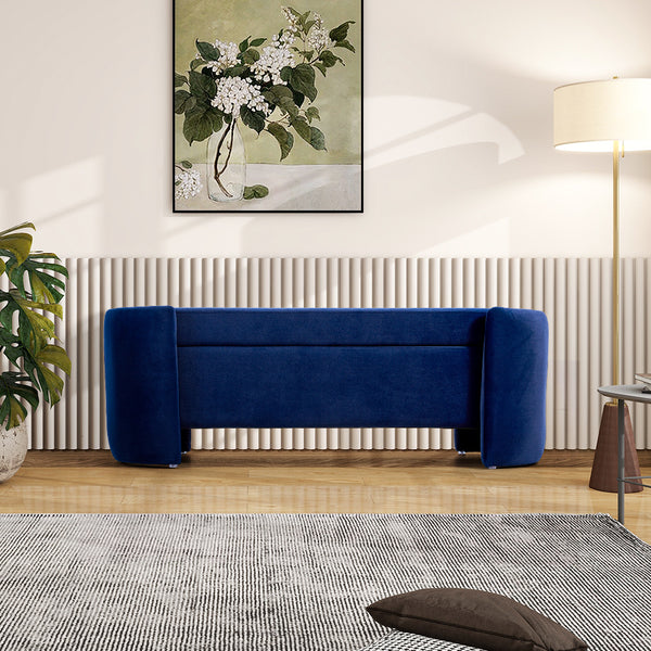 1pc, Blue Velvet Upholstered Storage Bench, Ottoman Storage Box with Seating, Modern Upholstered End of Bed Stool Chair Bench for Bedroom Entryway, Living Room Decor