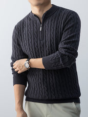 Christmas Gift for Men, New Twist Zipper Collar Pullover Sweater, Autumn And Winter Style, with Velvet, Thickened, Warm And Cold-Resistant, Can Be Worn Inside Or Outside, Casual And Versatile Essential, Knit