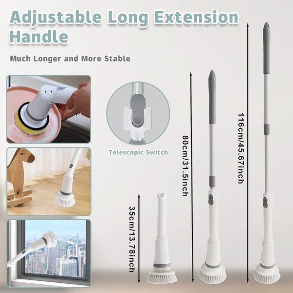 Electric Cleaning Brush, Cordless Spin Scrubber With 6 Interchangeable Brush Heads, Adjustable Telescopic Rods 35-116 Cm, 2 Rotation Speeds, For Bathroom, Kitchen, Tiles, Floor