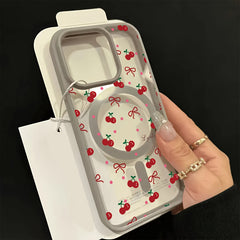 Phone Case - Red Cherry Bow Phone Cover, Compatible with Wireless Charging, Drop-Resistant Skin-Feel Magnetic Case, Works with for Iphone 16 Pro Max/15/14 Plus/13/12/11 And for Samsung for Galaxy A56/A55/A54/A36/A35/A26/A25/A16/A15/A06/S25 Ultra/S24