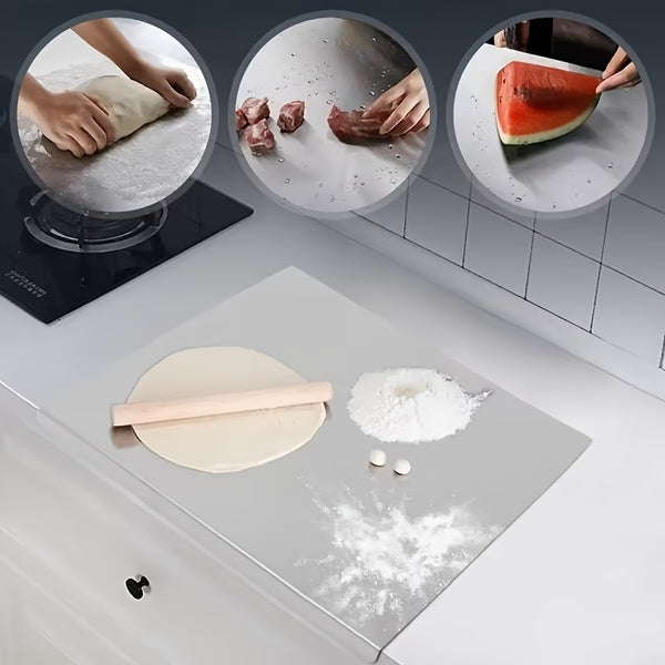 1 Oversized Extra-thick Stainless Steel Cutting Board, Modern Minimalist Style with a Silvery Rectangular Curved Design, Easy to Clean, Suitable for Industrial Science/kitchen Cooking/home/outdoor Camping, Kitchen Utensils, Lab Mats, Handmade Mats