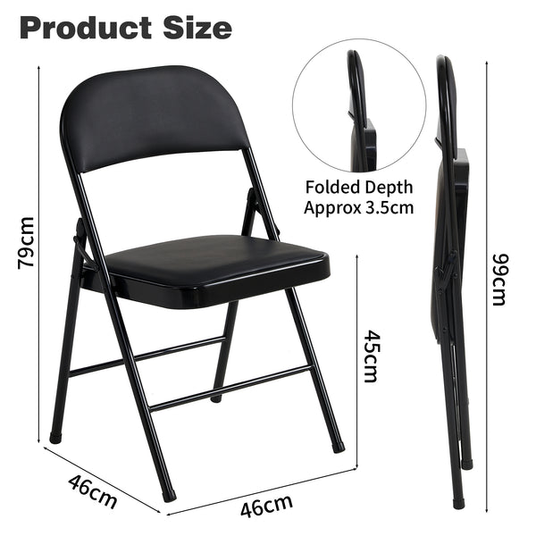Set of 4 Folding Chairs, Faux Leather Foldable Chairs with Metal Frame and Padded Seat, Easy to Fold and Store for Home, Office, Dining and Reception