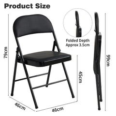 Set of 4 Folding Chairs, Faux Leather Foldable Chairs with Metal Frame and Padded Seat, Easy to Fold and Store for Home, Office, Dining and Reception