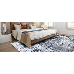 Capslpad Navy Blue Abstract Area Rug 200x300cm | Modern Short Pile Soft Faux Wool, Machine Washable, Non Slip, Minimalist Floor Mat for Living Room, Bedroom, Office, Kitchen Decor