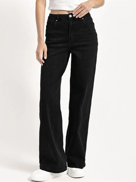 [Petite]KatchMe Women'S Wide Leg Jeans - Mid Rise Relaxed Fit Denim Pants, Soft Stretch Comfortable Trousers for Fall & Winter, Streetwear Casual Bottoms
