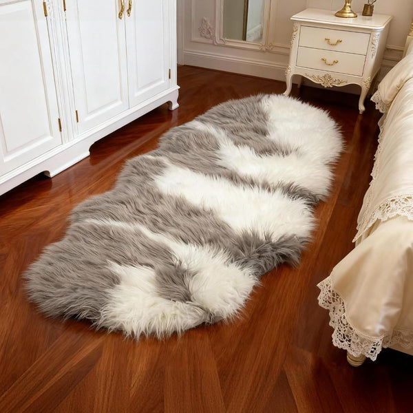 Fluffy Faux Sheepskin Rug 60 x 180 cm, Soft Shaggy Runner Rug for Bedroom and Living Room, Washable Non Slip Faux Fur Carpet