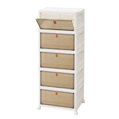 3 4 5 Tier Folding Storage Box, Plastic Collapsible Storage Box with Wheels, Stackable Storage Boxes with Lids and Front Opening Door Stackable Storage Boxes with Lids, 4 Wheels, Sturdy PP Matterial, Foldable Plastic Storage Unit for Toys/Office Supplies/
