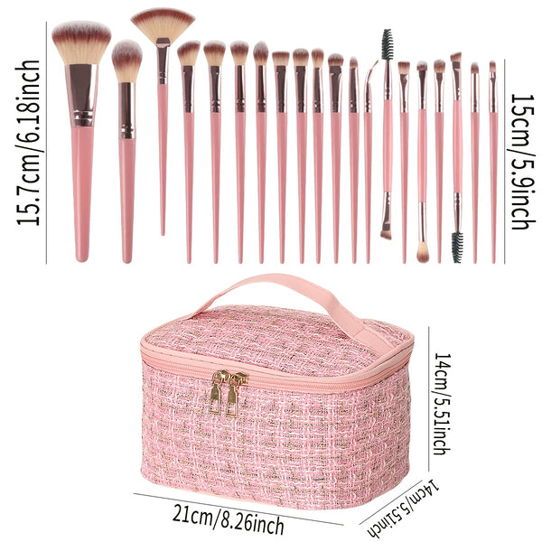 Popular Choice 20/21/40pcs of pink makeup kit, the set includes a multi-size soft brush, a variety of makeup eggs, a portable large-capacity travel makeup bag, and a full set of pink 2025 Internet celebrity makeup brushes