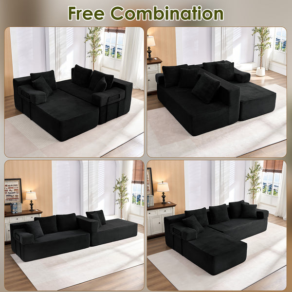 ROXGOX L-Shaped Sectional Sofa with Reversible Chaise, Left or Right Facing Modular Couch, No Assembly Required, Perfect for Small Apartment, Black Borwn Grey