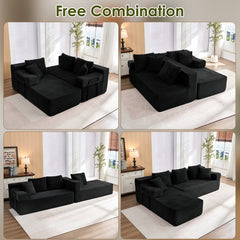 ROXGOX L-Shaped Sectional Sofa with Reversible Chaise, Left or Right Facing Modular Couch, No Assembly Required, Perfect for Small Apartment, Black Borwn Grey