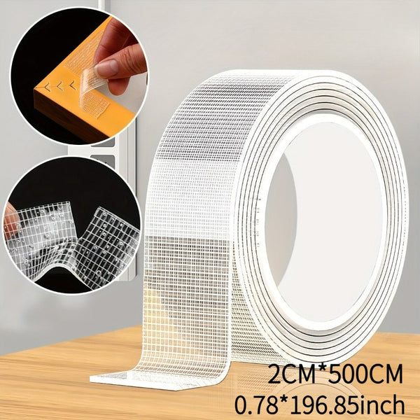 2pcs Industrial Grade Nano Double-Sided Tape, 5-Meter-Long Removable Without Leaving Any Marks, PET Transparent Material, High Viscosity | Strong Load-Bearing | Easy to Tear And Cut | Temperature Resistant, Reusable, Suitable for Home, Office, Car, Office