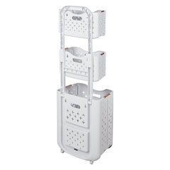 Three-Tier Laundry Basket with Wheels and Handle, Collapsible and Foldable Plastic Clothes Storage Bin, Portable Bathroom Storage Rack, Multifunctional Kitchen Organizer Basket. Compact Design, Sturdy and Durable. Dimensions: 39cm W x 29cm D x 115cm H.