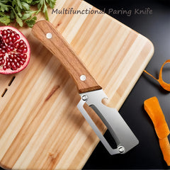 Zero-Snag Wooden Peeler, Multi-Functional Wooden Kitchen Tool, Multifunctional Vegetable Peeler with Stainless Steel Blades & Built-In Bottle Opener