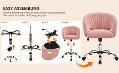 Costoffs Office Chair Tufted Desk Chair with Height Adjustable Seat, Swivel Barrel Accent Chair with Rolling Wheels for Home Office, Pink/White/Cream/Dark Grey/Light Grey