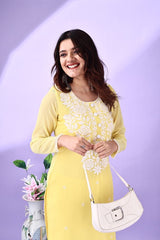 Estationeryhouse Women's Georgette Lucknowi chikankari kurti, Rose Design with Heavy Embroidery, Without Bottom
