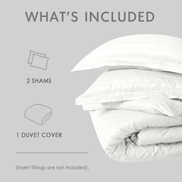 Premium Hotel Quality Satin Stripe Duvet Cover Set Double with Pillowcases | Reversible Soft Quilt Bedding | Easy Care Breathable Luxury Quilt Cover