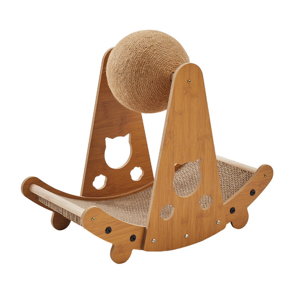Cat Ball Scratcher with Solid Wood Stand Interactive Climbing Frame for Indoor Cats Durable Handwrapped Protecting Furniture Fun Exercise for Kittens and Pets