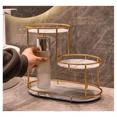 Large 3-Tier Bathroom Organizer with Metal Frame - Perfect for Cosmetics, Perfumes, Skincare & Toothbrushes - Durable Cast Iron, Washable UV Panel