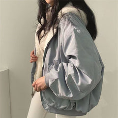 Women's Winter Double-Sided Plush Padded Jacket with Hood & Pockets - Thickened Lamb Outer Coat, Zipper Closure, Solid Color Casual Sweater for Cold Weather (No elastic fabric)