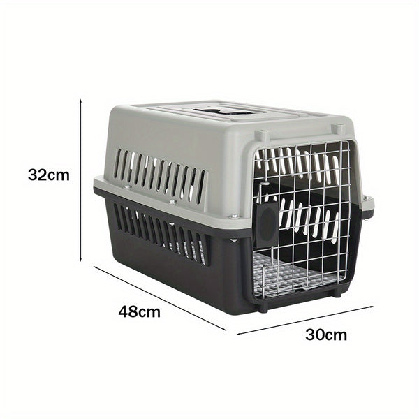 Dog Cat Puppy Rabbit Pet Carrier, Plastic Dog/Cat Crate Portable Travelling Pet Kennel for Dogs, 48*32*30cm, Grey