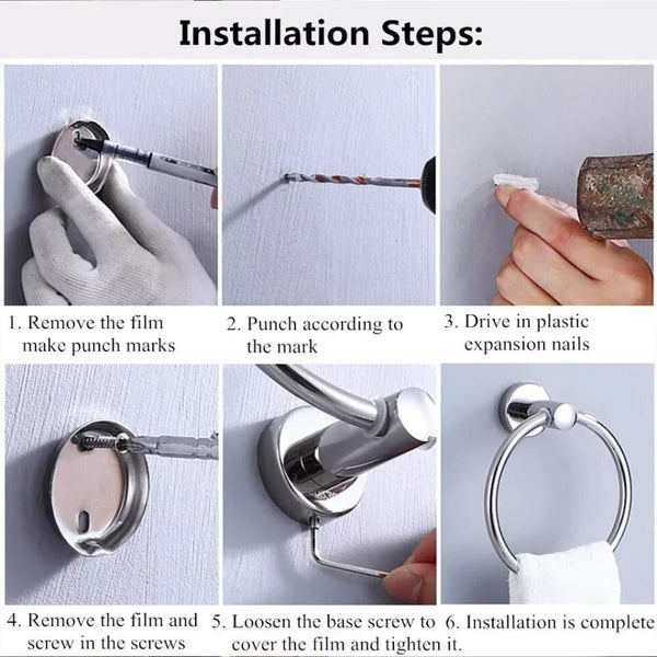 Hand Towel Ring Round Holder Wall Mounted Rail Kitchen Bathroom Stainless Steel