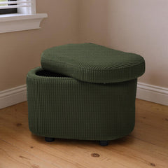 1pc Plush Teddy Round Upholstered Storage Ottoman Stool - 60x40x45cm Lidded Footrest with Hidden Storage Space | Multi-Functional Shoe Changing Bench for Living Room, Bedroom & Entryway | 3cm Black Plastic Legs (Green/White)